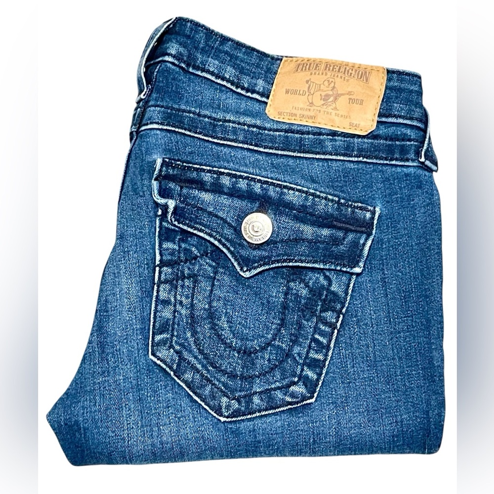 Women’s true religion Stella skinny with flap dark denim jeans